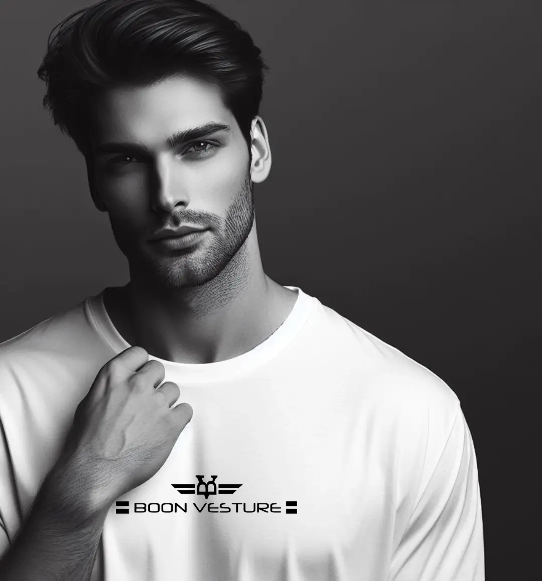 White Oversize Printed T-Shirt – Boonvesture Model wearing White oversize printed T-shirt in urban street setting